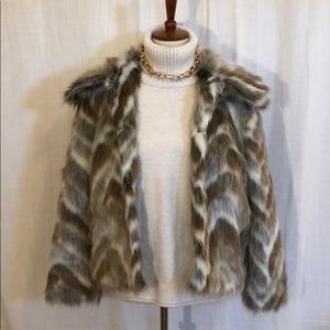 Topshop chevron faux fur jacket